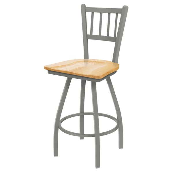 36" Swivel Bar Stool, Nickel Finish, Nat Oak Seat